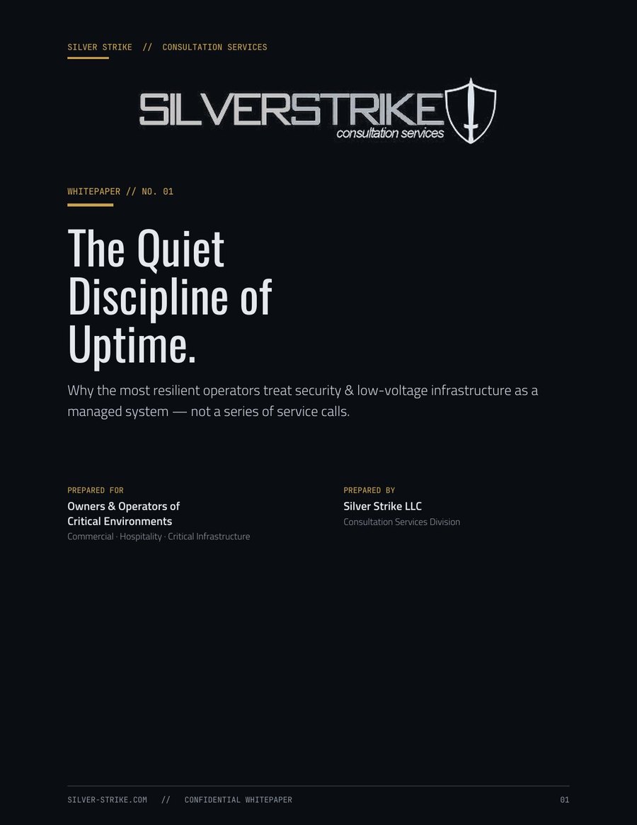 Cover of the Silver Strike whitepaper: The Quiet Discipline of Uptime