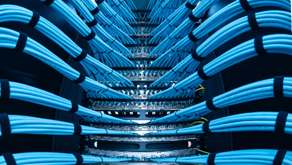 Structured cabling installed in a network rack