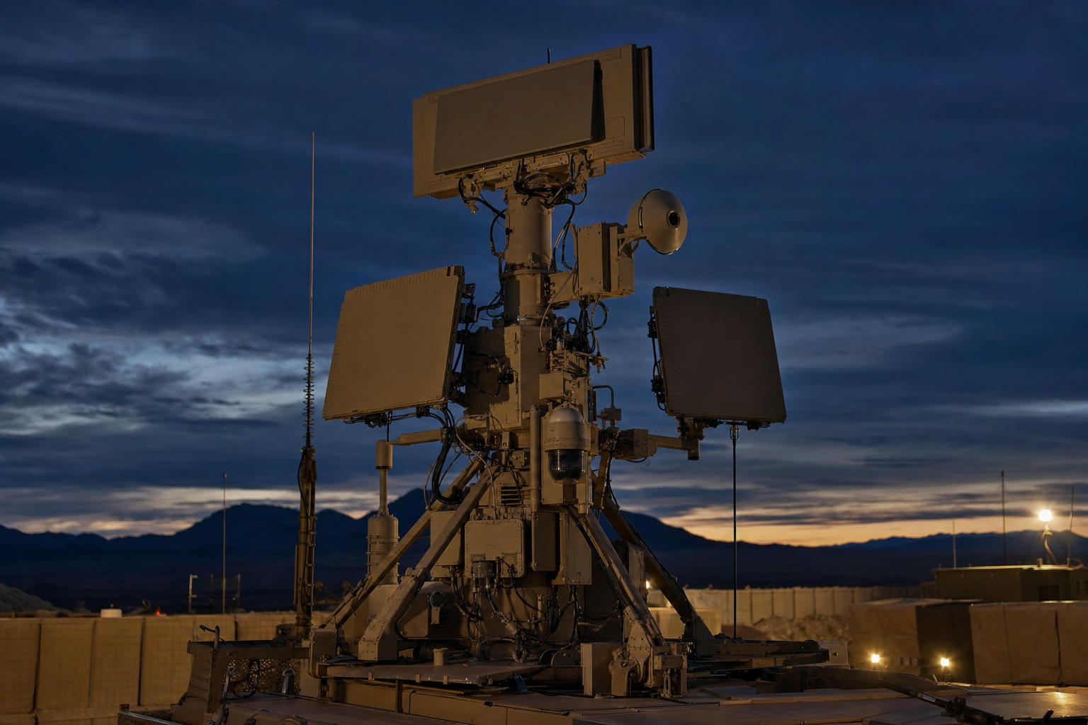 Terrestrial surveillance radar array on a mast